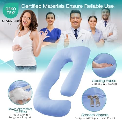 Cooling Pregnancy Pillows for Sleeping, Light Blue - Image 3