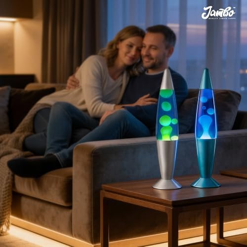 JAMBO 2 Pack- 16" Beautiful Lamp- Silver with Yellow/Green Wax and Blue with Blue/White Wax, Relaxing Liquid Lamp, Night Light Nightlight, Lamps for Adults Teens Kid - Image 4