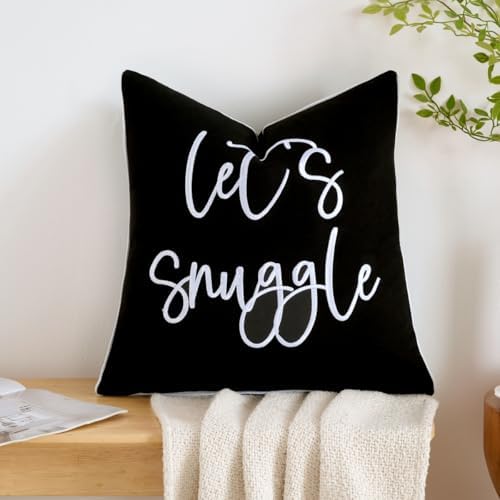 Sunkifover Let's Snuggle Decorative Throw Pillow Cover 18"x18" Black by Sunkifover