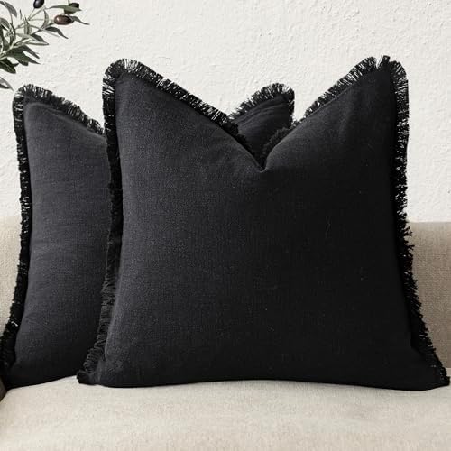 Foindtower Decorative Linen Fringe Throw Pillow Covers 22×22 Inch by Foindtower