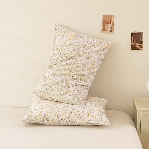 ECOCOTT Floral Pillowcases Standard Size 2 Pack, 100% Washed Cotton Pillow Cases - Image 3
