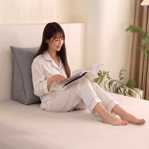 Triangular Reading Pillow with Side Pocket, Backrest Support Cushion - Image 2