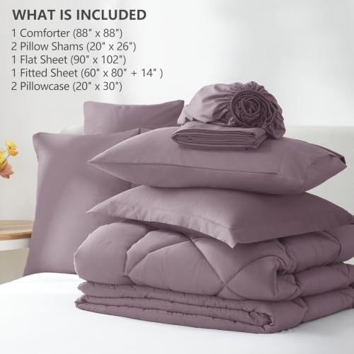 CozyLux Queen Comforter Set 88"x88" Dusty Purple - Image 6