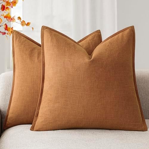 Foindtower Linen Solid Decorative Throw Pillow Covers 24x24 Autumn Orange by Foindtower
