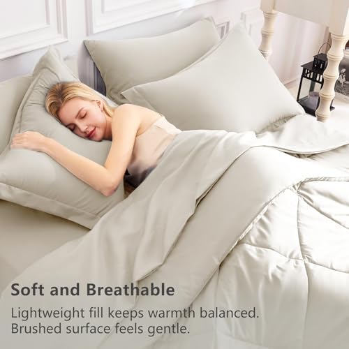 CozyLux Queen Comforter Set 88"x88" Oatmeal - Image 3