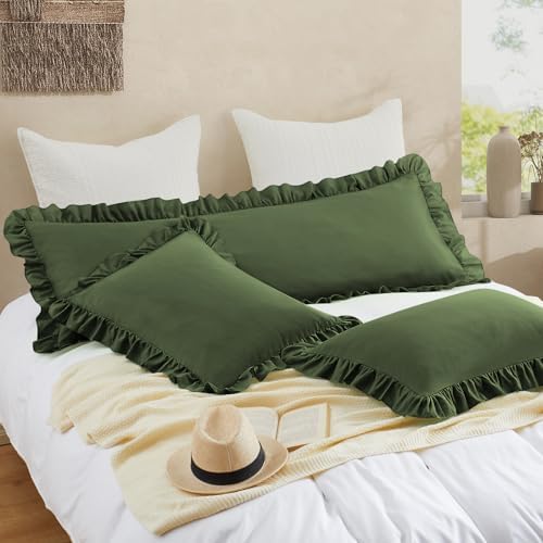 Ruffled Pillow Cases, Olive Green, King 20"x36" - Image 3