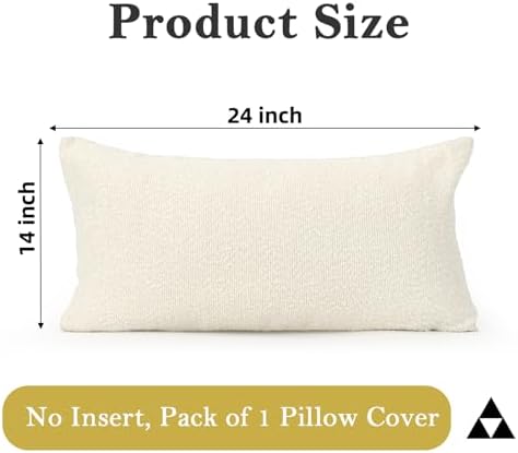 JoraLion 14x24 inch Boucle Lumbar Pillow Cover, Cream Woven Texture Neutral - Image 4