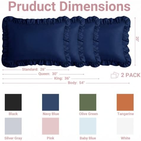Set of 2 Brushed Microfiber Ruffle Pillow Cases Queen Size Navy Blue - Image 6
