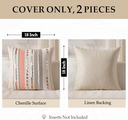 ANRODUO Boho Decorative Throw Pillow Covers Pink Stripe 18x18 Pack of 2 - Image 4