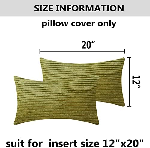 Home Brilliant Green Throw Pillow Covers 12x20 Striped Corduroy Solid Set of 2 - Image 5