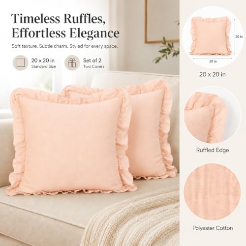 JoraLion Ruffled Throw Pillow Cover 20x20 Solid Blush Pink - Image 2