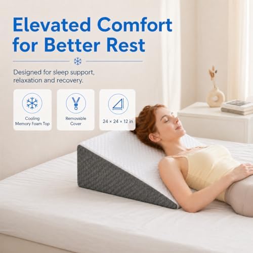 OAISZ Wedge Pillow for Sleep Apnea, 12 Inch Memory Foam Bed Wedge Pillow - Image 2