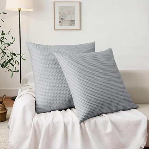 100% Cotton Waffle Weave Throw Pillow Covers Set of 2, Hidden Zipper Closure - Image 6