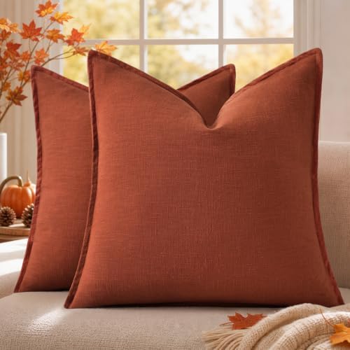 decorUhome Fall Rust Linen Throw Pillow Covers 24x24 Set of 2 by decorUhome