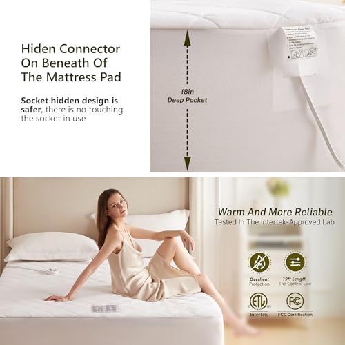 Heated Diamond Quilted Mattress Pad, King Size Dual Control, Soft Bed Warmer - Image 4