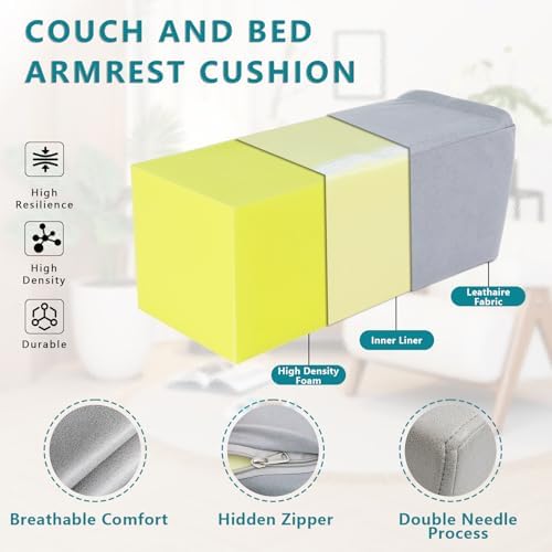 2 Pack Couch Arm Rest Pillow, High Density Foam Armrest Cushion, Removable & - Image 2