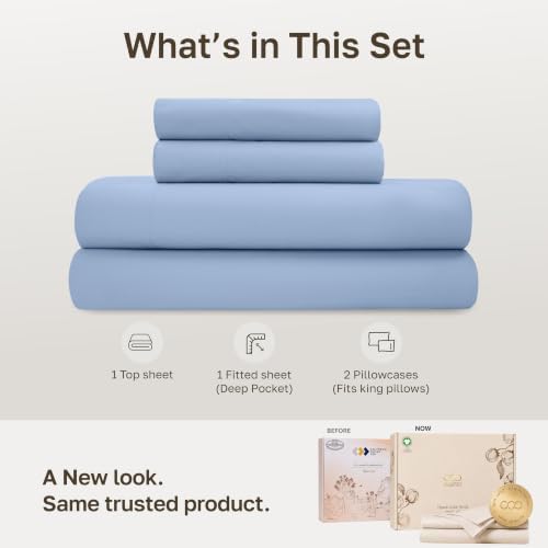 California Design Den 100% Organic Cotton King Sheet Set, Light Blue - Image 3