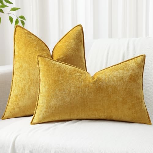 decorUhome Chenille Mineral Yellow Throw Pillow Covers 12x20 Set of 2 - Image 4