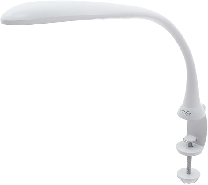 Stella Edge Premium 10W LED Desk Clamp Task Lamp - White - Adjustable Dimmable Low Vision Light - Macular Degeneration Lighting - Hobby Crafting Sewing