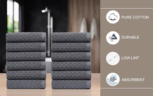COTTON CRAFT Euro Spa Waffle Wash Cloth - Set of 12 Grey Washcloth - Image 4