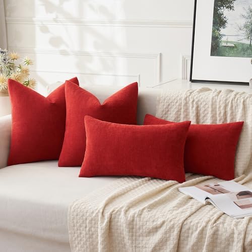 MIULEE Red Chenille Couch Throw Pillow Covers - Image 5