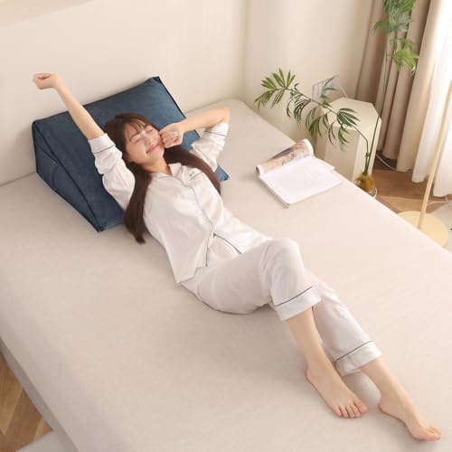 Triangular Reading Pillow with Side Pocket, Backrest Support Cushion - Image 4