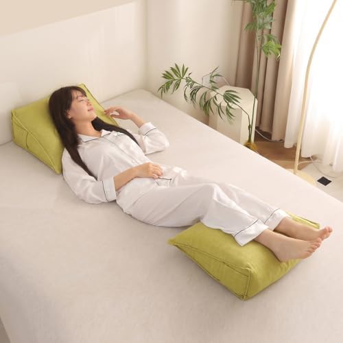 Triangular Reading Pillow with Side Pocket, Linen Backrest Support Cushion - Image 3