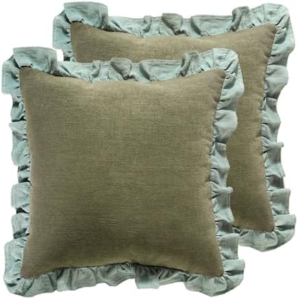 patdrea Vintage Green Linen Throw Pillow Covers by patdrea