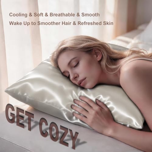 LYSHIN Beige Silk Pillow Cases 2 Pack Standard Size - Image 5
