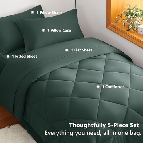 CozyLux Twin XL Comforter Set 68"x88" Forest Green - Image 6