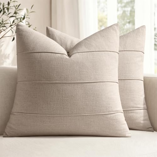 MIULEE Euro Decorative Linen Throw Pillow Covers 22x22 Natural Striped by MIULEE