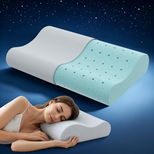 Releep Gel Memory Foam Pillow, Wave Contour Neck Support Pillow, Cooling by Releep