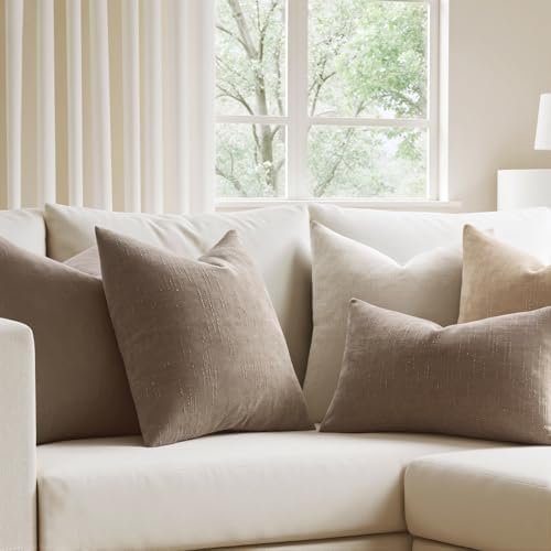 MIULEE 24x24 Inch Euro Textured Chenille Throw Pillow Covers Light Taupe - Image 3