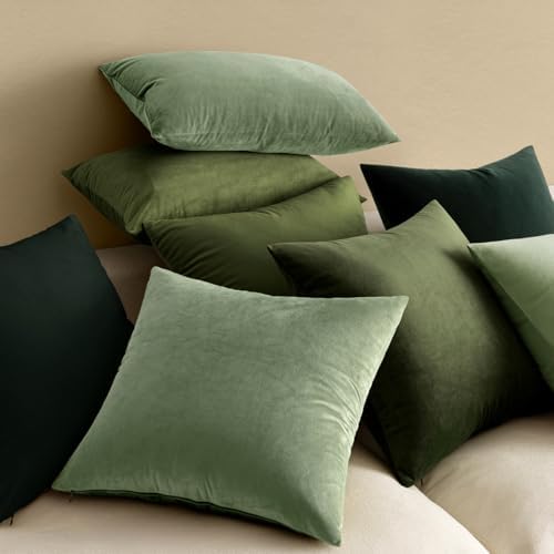 MIULEE Velvet Throw Pillow Covers 18x18 Inch Pack of 2 Army Green - Image 4