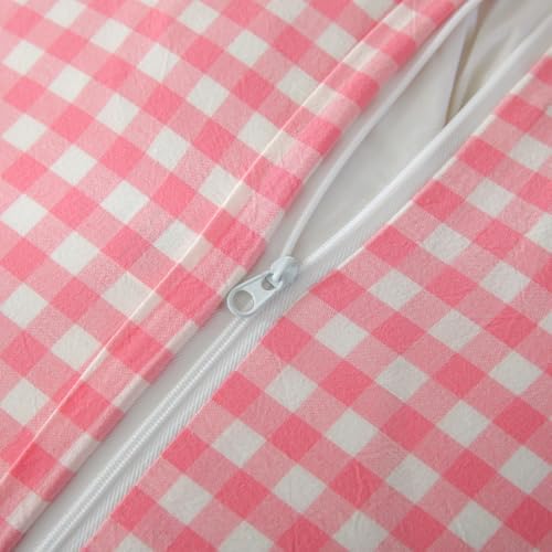 Mywinlle 2 Pack Vintage Light Pink Plaid Ruffle Throw Pillow Covers, Washed - Image 4