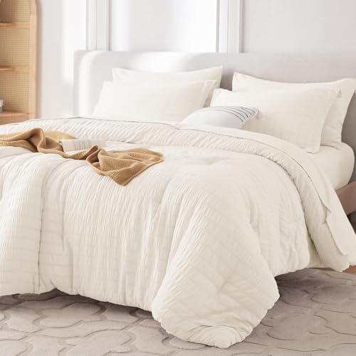 MUXHOMO 7 Pieces Full Comforter Set, Seersucker Bed in a Bag Full Size by MUXHOMO