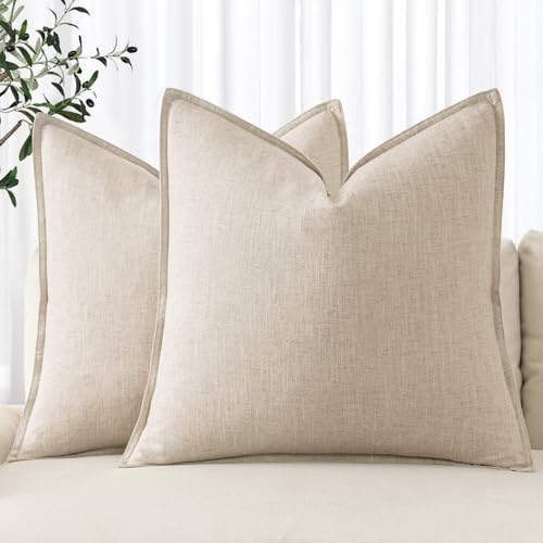 MIULEE Decorative Linen Euro Sham Pillow Covers 28x28 Inch Natural Beige by MIULEE