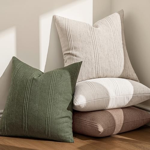 MIULEE Decorative Striped Throw Pillow Covers 20x20 in Natural Linen 2 Pack - Image 5