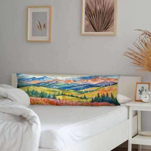 Maximalist Mountain Floral Body Pillow Covers 20x54, Mountain Home Decor - Image 3