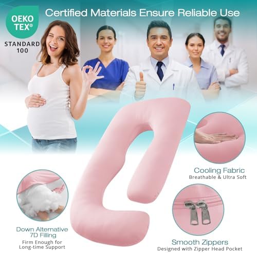Cooling Pregnancy Pillows for Sleeping, Light Pink - Image 3