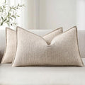 decorUhome Light Khaki Textured Linen Throw Pillow Covers 12x20 Set of 2 by decorUhome
