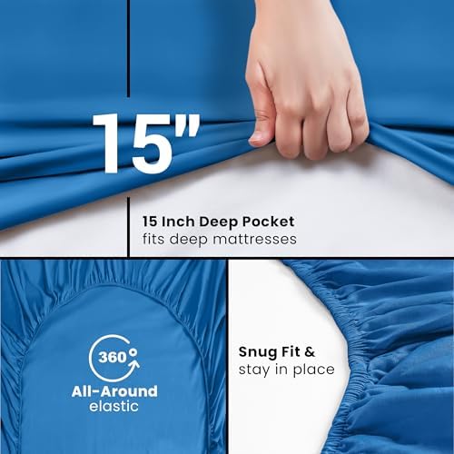 Queen Fitted Sheet, Ultra Soft Fits Up to 15 Inch Deep Pocket, Dusk Blue - Image 3