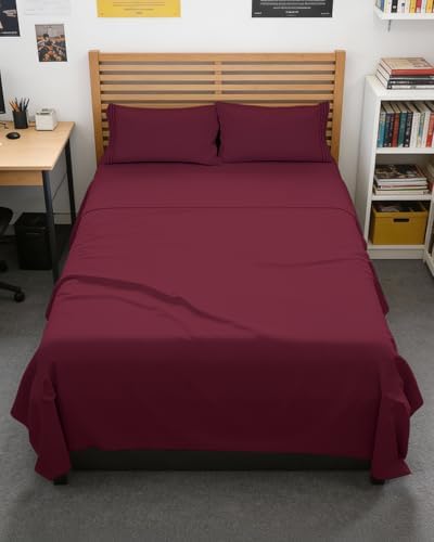 Full XL Sheets - 4 Piece Full XL Sheet Set - Cool & Breathable - Burgundy by CGKUnlimited