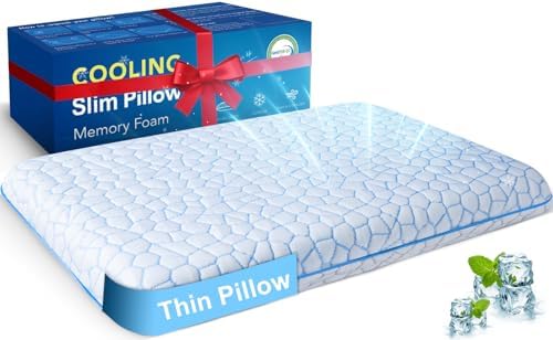 Ultra Thin Flat Pillows for Sleeping, Cooling Slim Memory Foam Pillow 2.25 in by SUPAMODERN