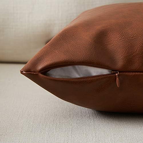 Fancy Homi Faux Leather Boho Decorative Throw Pillow Covers, Thick Modern Solid - Image 3