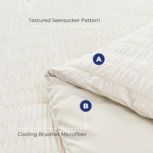 HYMOKEGE Ivory Oversized Queen Comforter Set Seersucker 7 Pieces, All Season - Image 4