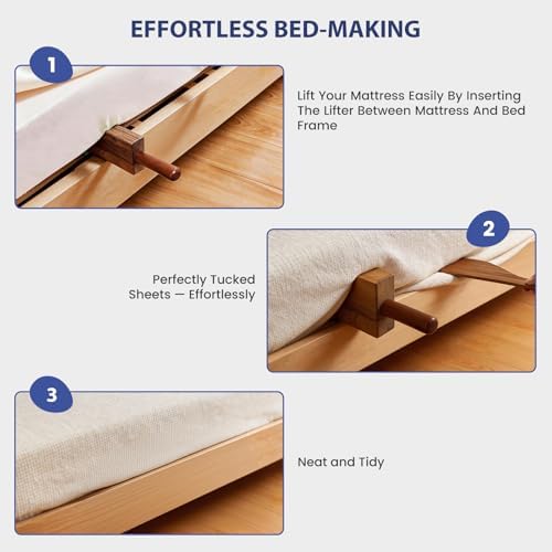 Mattress Lifter Tool for Changing Sheets and Bed Skirts, Acacia Wood - Image 3
