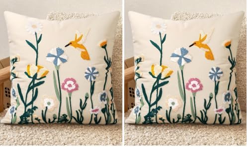 Embroidered Throw Pillow Cover 18x18 Inch by Kokaaee