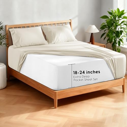 SONORO KATE 100% French Linen King Size Sheets Set, Extra Deep Pocket - Image 6