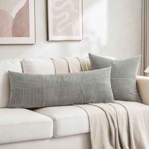 Fancy Homi Set of 2 Grey Boho Long Lumbar Body Decorative Throw Pillow Cover - Image 5